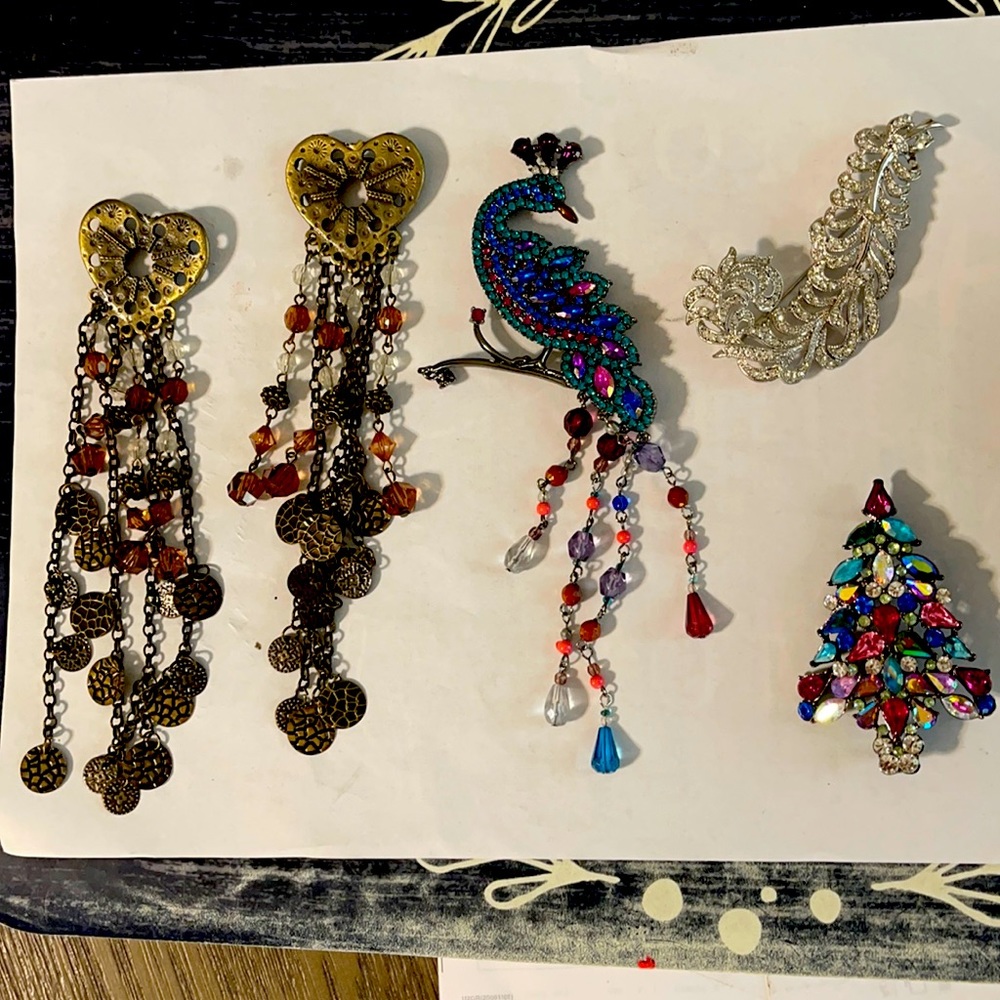 Lot of 5 vintage brooches rhinestones